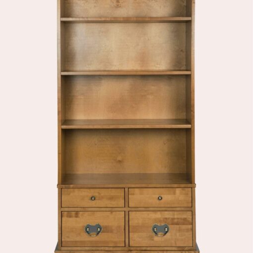 Garrat bokhylle i honningfarget bjørk med 4 skuffer