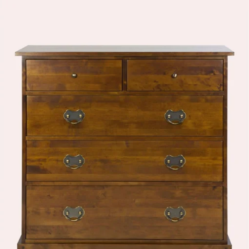 Garrat, kastanjefarget kommode med 5 skuffer