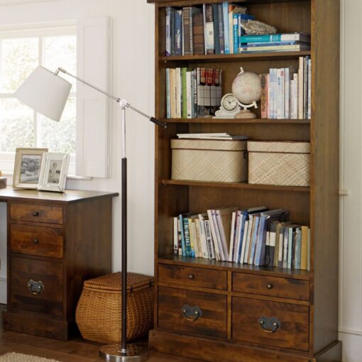 Garrat bokhylle med 4 skuffer i kastanjefarget bjørk