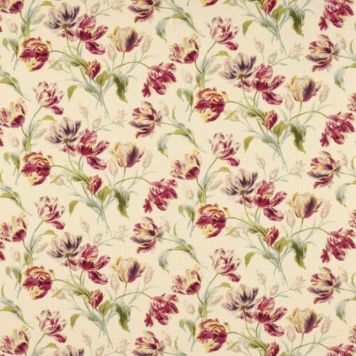 Gosford Floral Linen/Cotton Fabric Cranberry
