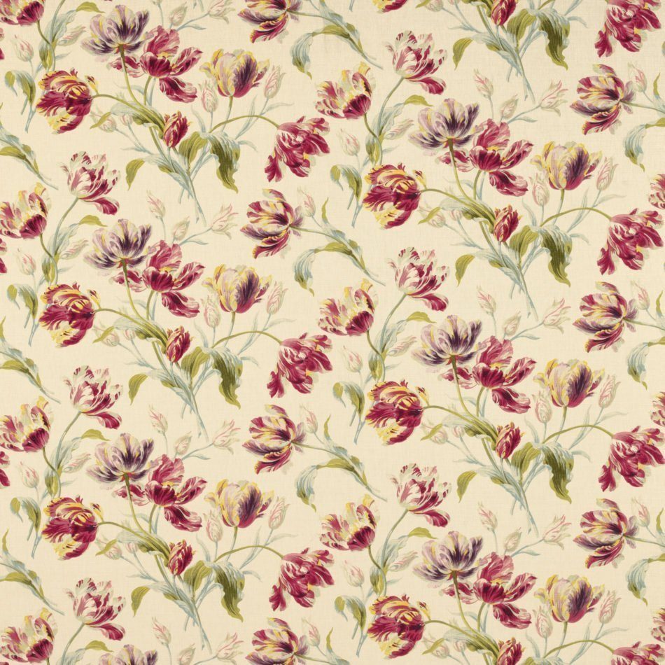 Gosford Floral Linen/Cotton Fabric Cranberry 1 Gosford Floral Linen/Cotton Fabric Cranberry