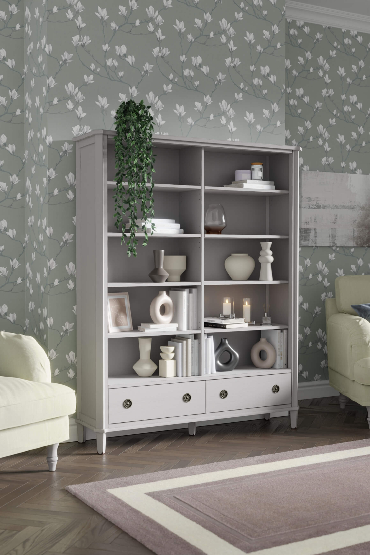 Henshaw dobbel bokhylle med to skuffer - fra Laura Ashley