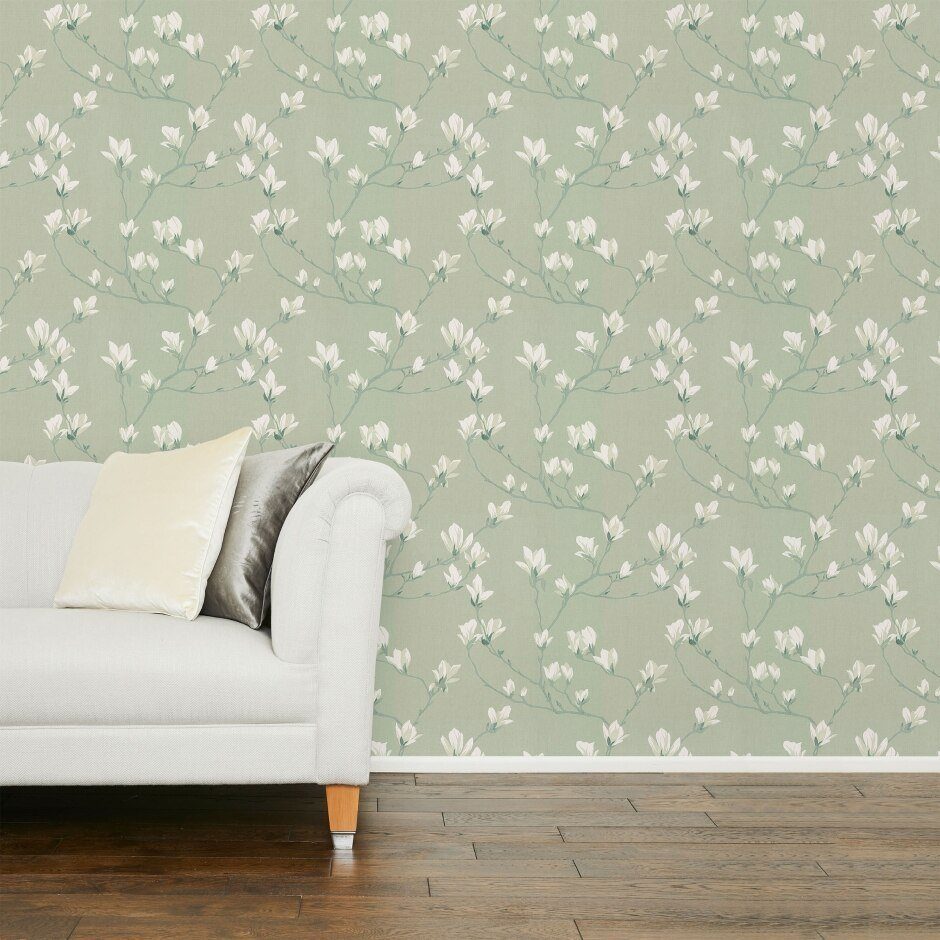 Magnolia grove, tapet med magnoliaer i hedgerow grønn - Bilde 2