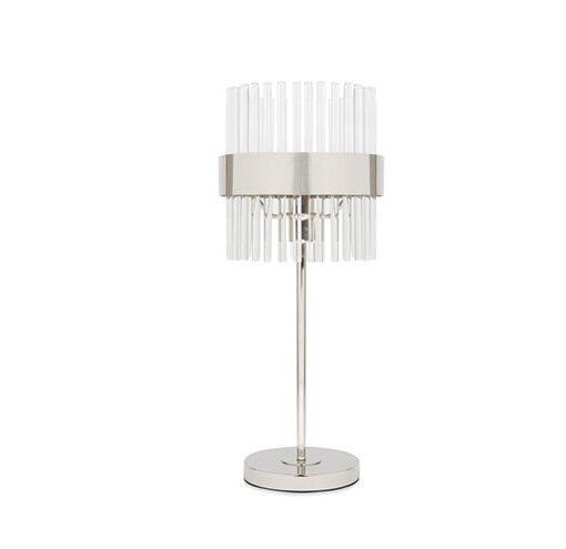 Moderne bordlampe i krom med glasstaver