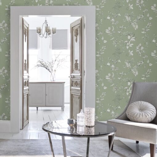 landlig tapet i salviegrønt