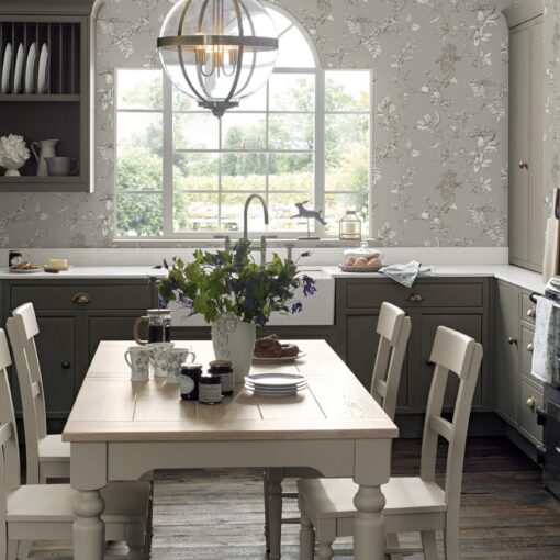 landlig tapet i stålgrått