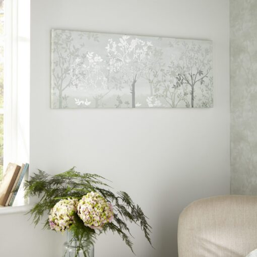 tåkelandskap på kanvas med metallisk innslag