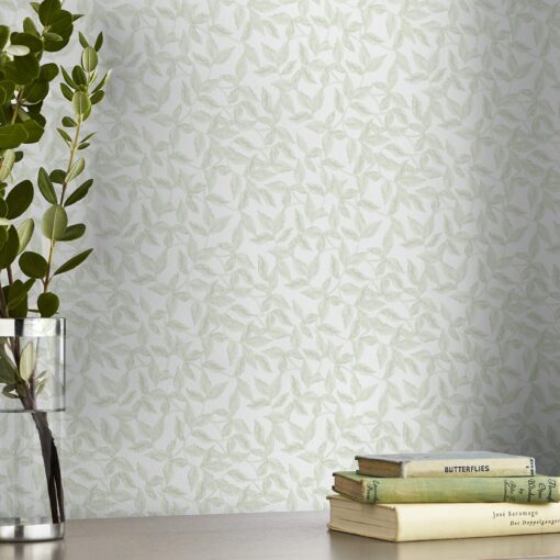 erwood landlig tapet med blader i grønt