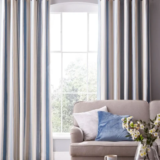 awning stripe, stripete gardiner i blått