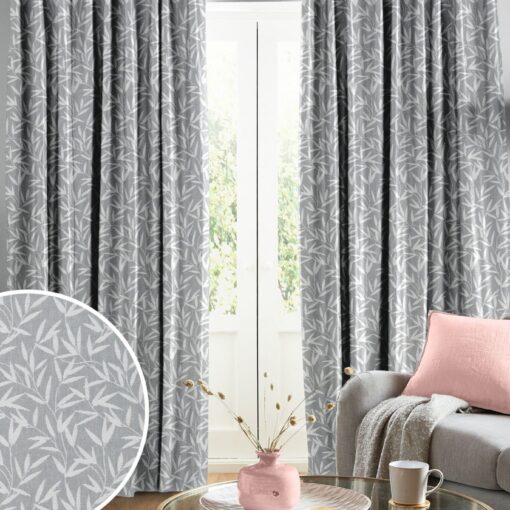 Gardinstoff blader i grå chenille, willow leaf