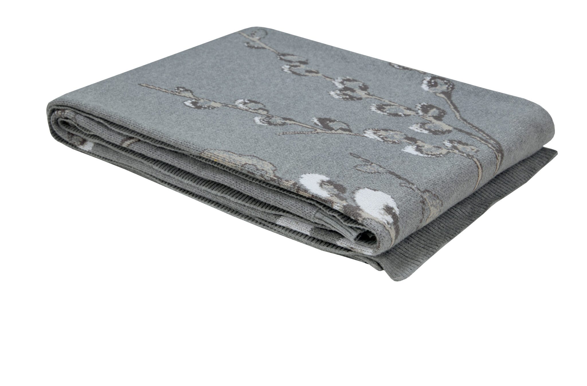 Pussy Willow Steel Blanket Cut Out bomullspledd med gåsunger i stålgrått