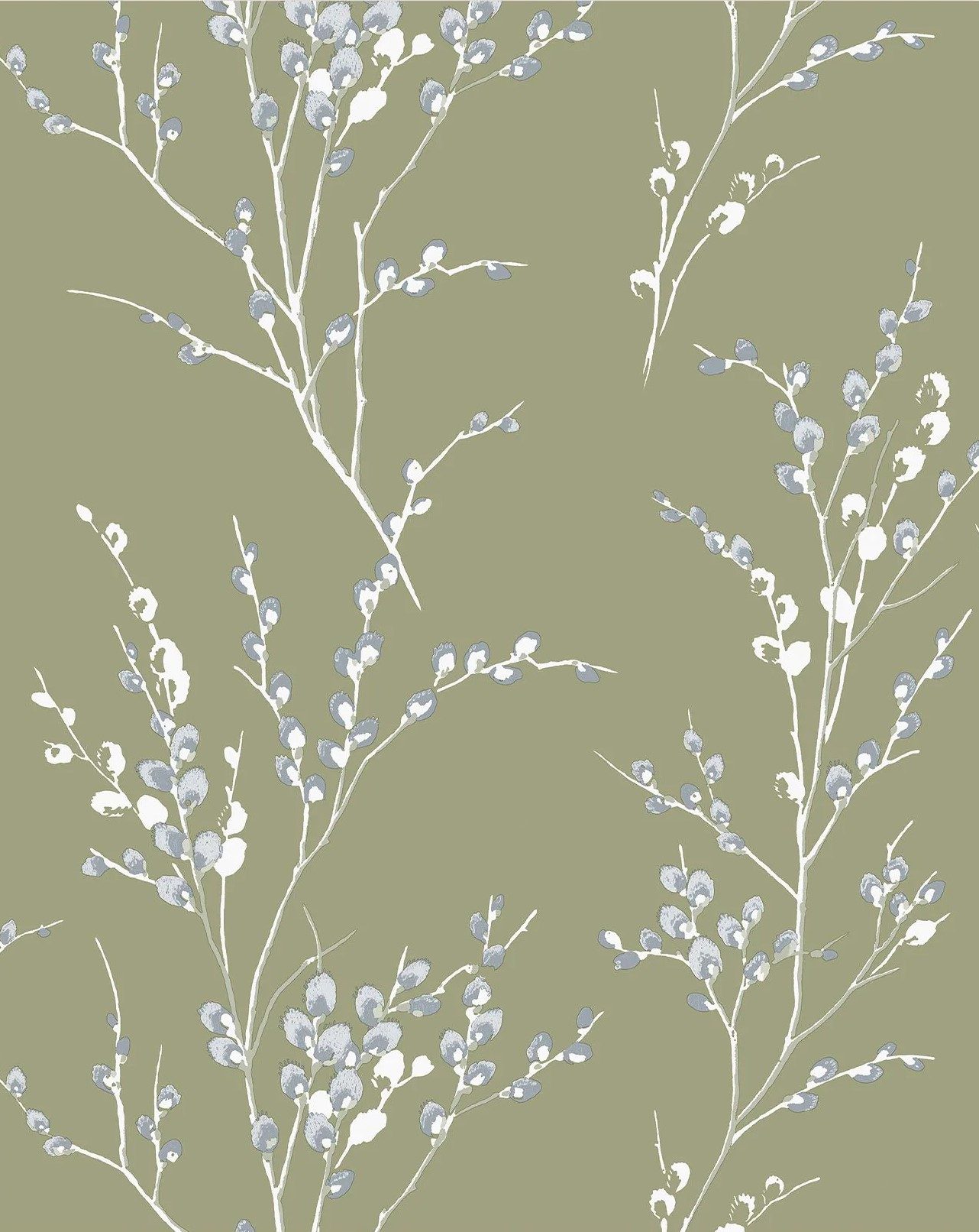 Pussy-willow-tapet-mosegront-cut