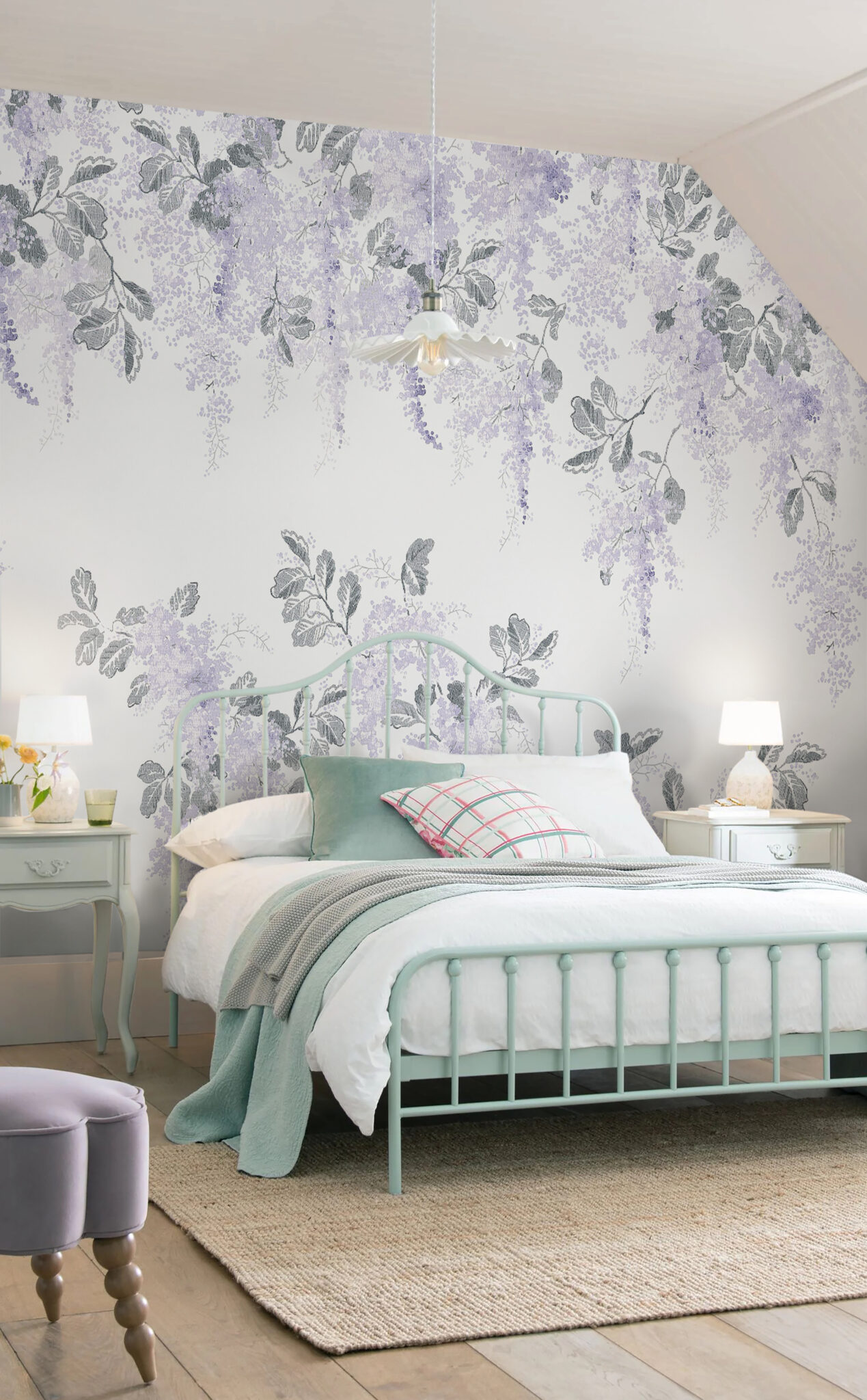 130126 MIRABELLE PALE AMETHYST MURAL - Dove Grey White - ROOMSET