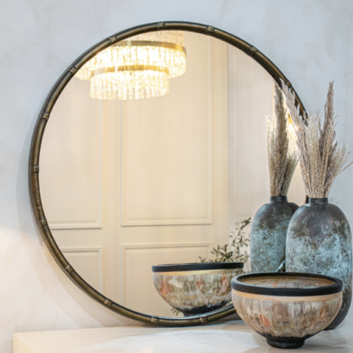 Edmond – rundt veggspeil i brent bronse (79 cm)