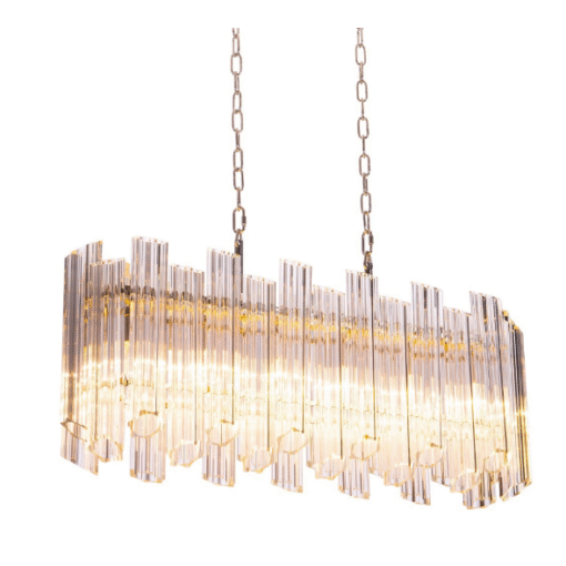 Nasser lang lysekrone i nikkel og krystall