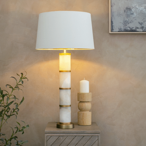 Stroheim – bordlampefot i alabast og antikk messing