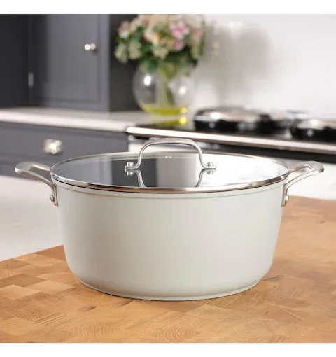 6,6l «non stick» duegrå gryte med glasslokk, fra Laura Ashley