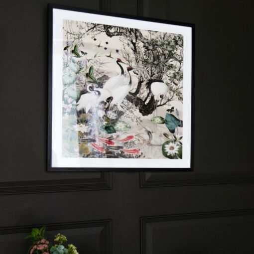 Angove veggbilde – naturkunst med fugler og koi 80 x 80 cm