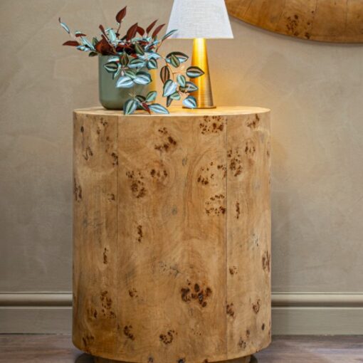 Elizabeth sidebord i ask – rundt bord i naturlig trefinish