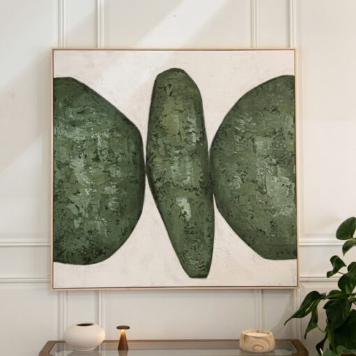 Fiser Butterfly canvas maleri – håndmalt grønt kunstverk 120 x 120 cm