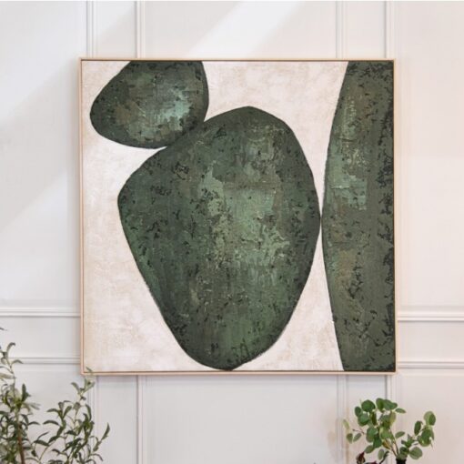 Fiser canvas maleri – håndmalt abstrakt kunst i grønt 120 x 120 cm