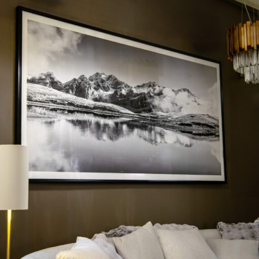 Knowlton veggbilde – sort/hvitt fjellandskap 118 x 220 cm