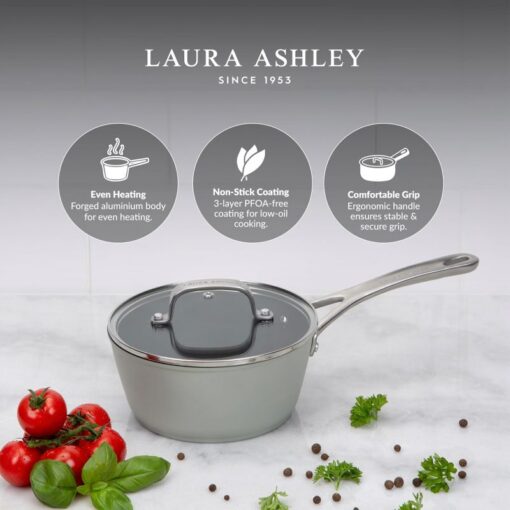 1,2L kasserolle fra Laura Ashley i salviegrønn – non stick med glasslokk