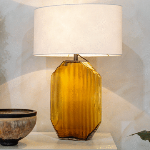 Ranveig bordlampefot i gult glass med struktur