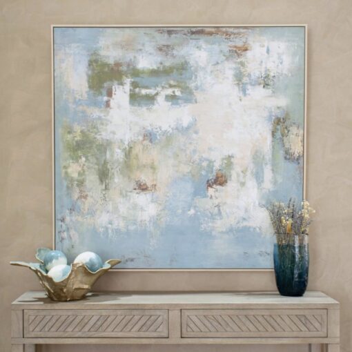 Ressel canvas maleri – håndmalt abstrakt kunst i blåtoner 120 x 120 cm