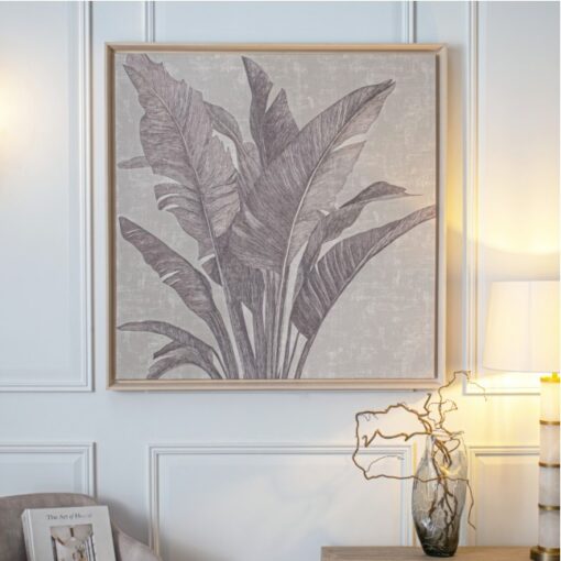 Sindre canvas – botanisk veggbilde i grå toner 100 x 100 cm