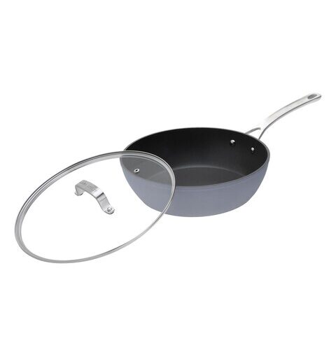 Sautépanne i skifergrå – non stick med glasslokk, fra Laura Ashley