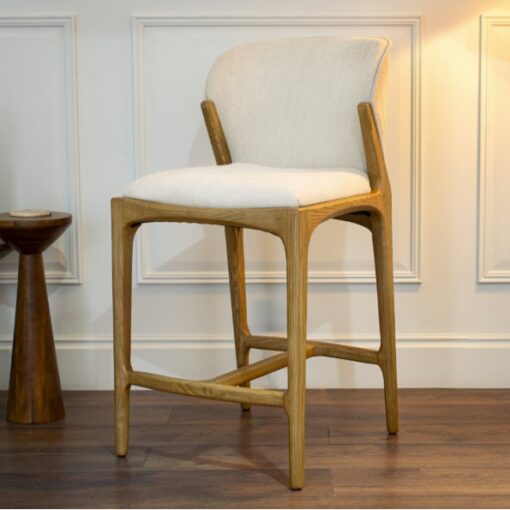 Yeriel barstol i tre og beige tekstil
