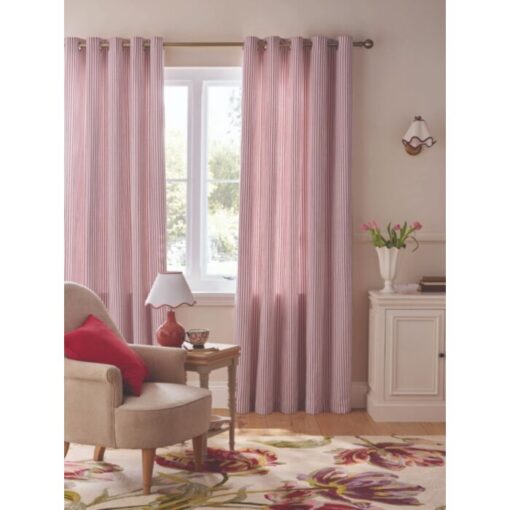 Cornish, Chenille Stripe Røde Ferdigsydde gardiner