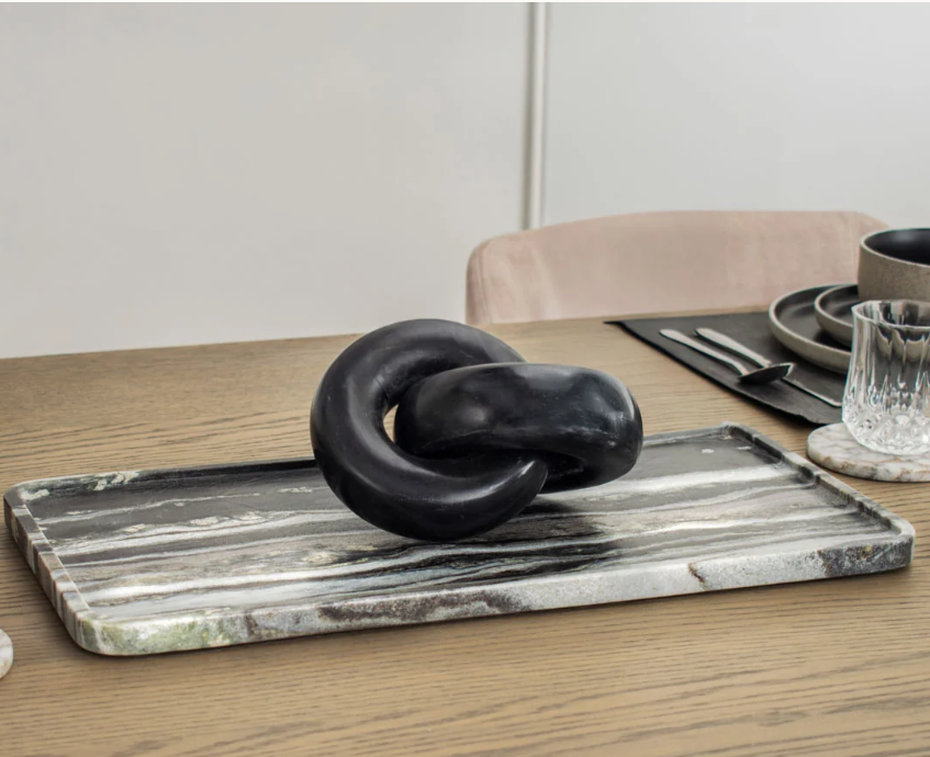 Kiara dekorfat i sort og hvit marmor – 50 x 25 cm - Bilde 3