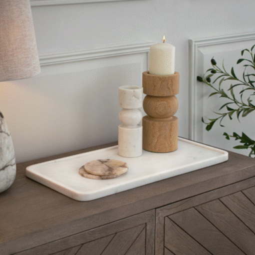 Kiara dekorfat i hvit marmor – 50 x 25 cm