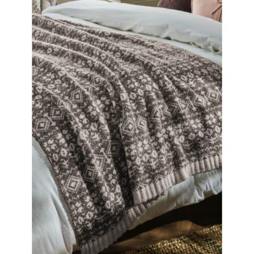 Laura Ashley Selsey Fair Isle strikket pledd 130 × 170 cm – Mørk Trøffel