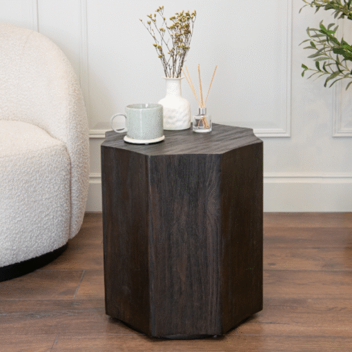 Clemens sidebord i mørkebrun furu – 43 cm