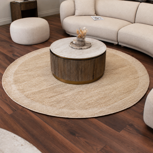 Pasco Round Beige – rundt gulvteppe i ull og bomull Ø210 cm