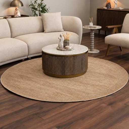 Pasco Round Brown – rundt gulvteppe i ull og bomull Ø210 cm