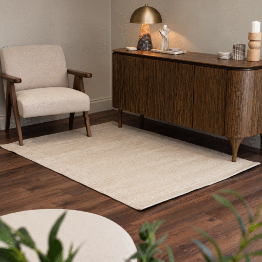 Pasco Small Beige – gulvteppe i ull og bomull 123 × 181 cm