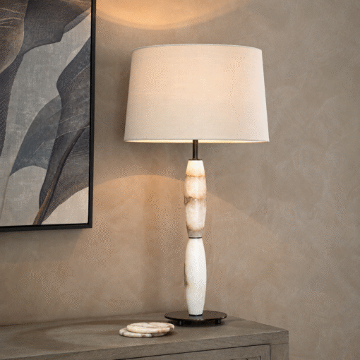 Rosella stor bordlampe i alabast og mørk bronse – base 50 cm