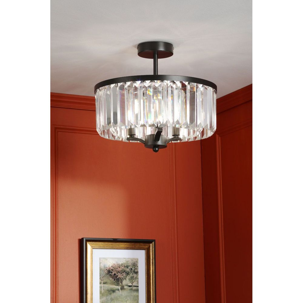 Elkwood, semi-innfelt krystall- og svart lampe med tre lyskilder fra Laura Ashley - Bilde 3