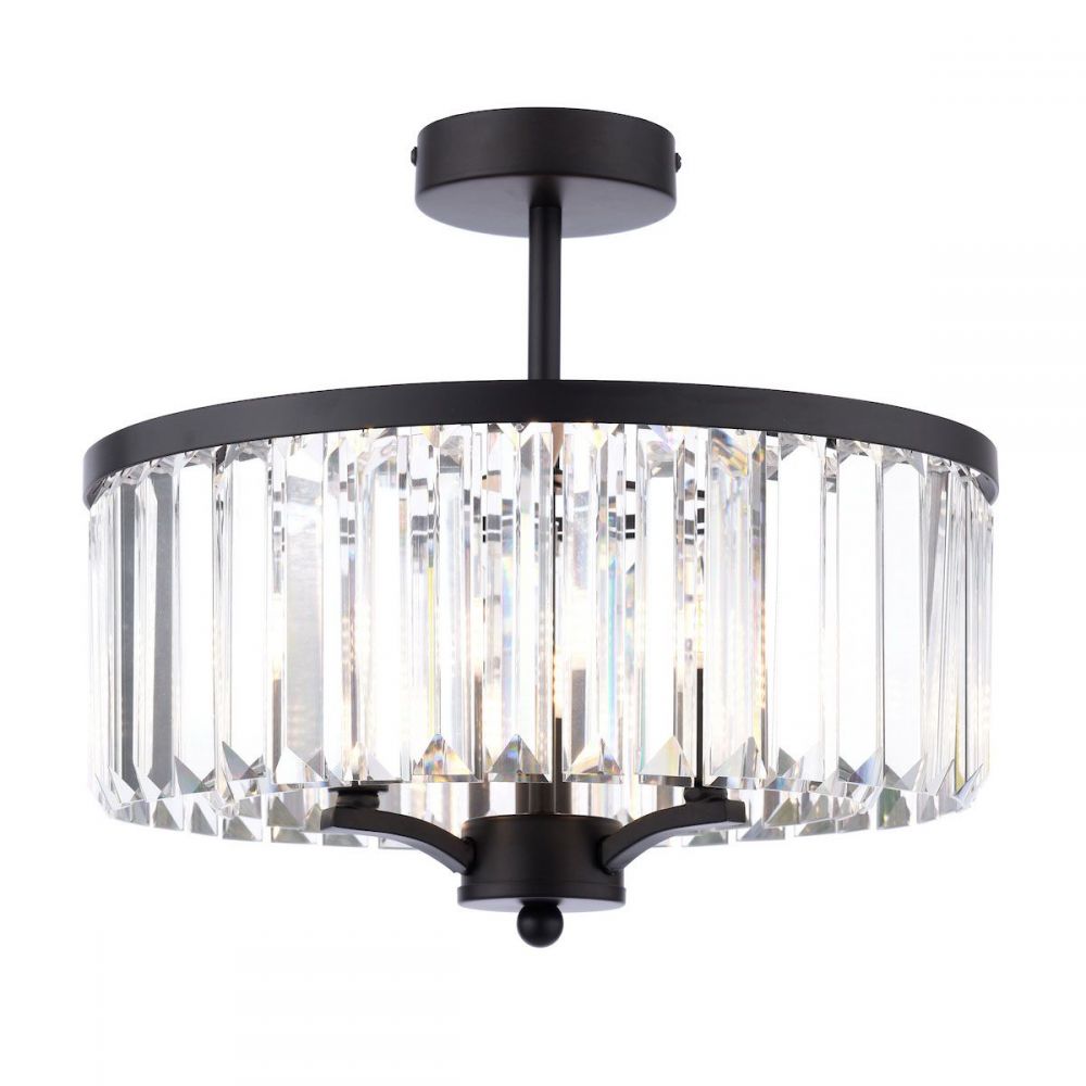 Elkwood, semi-innfelt krystall- og svart lampe med tre lyskilder fra Laura Ashley